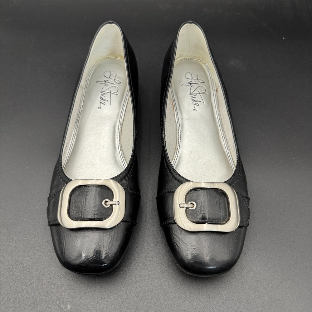 Vintage‎ Life Stride Shoes Women's 9.5 Toni Loafer Black Shiny Faux Leather